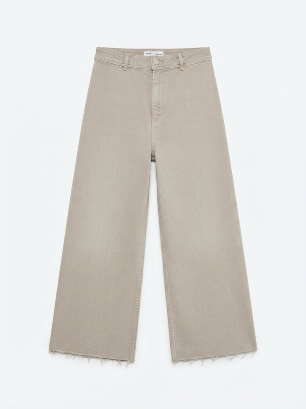 Zara "The Marine Straight" High-Rise Raw Hem Minimalist Pants Beige Denim- US 12